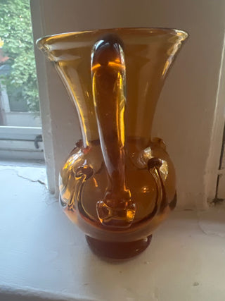 Vintage Amber Handblown Studio Glass Pitcher Vase 6”hx6”w