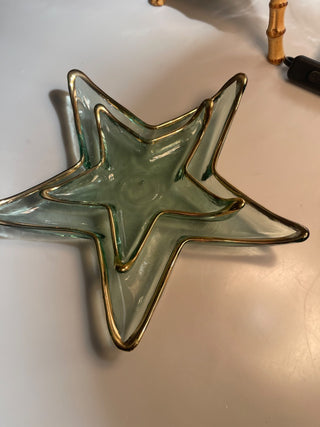 Green & gold glass star snack set