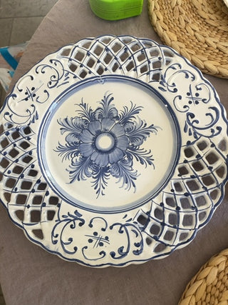 Blue & white Reticulated hand painted plate Portugal