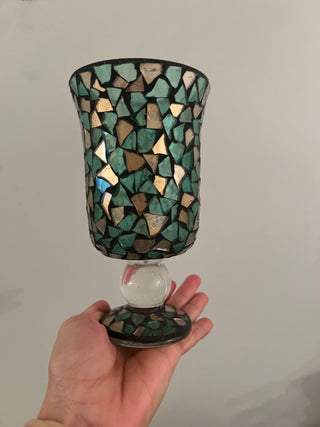 Green & Gold Mirrored Mosaic Vase/Candle Holder