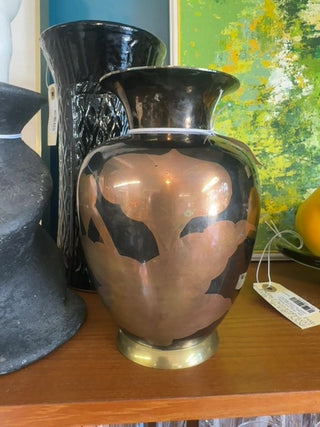 Vintage, two toned etched brass vase
