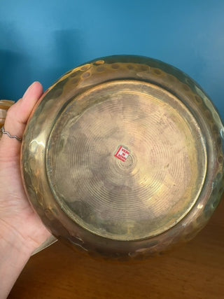 Vintage, hammered brass planter, rope detail