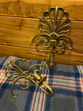 Brass fan candle sconce set 2