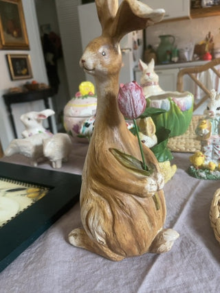 Bunny holding tulip sculpture