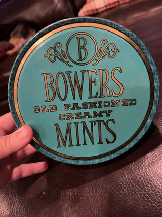 Bowers mints round tin w/lid