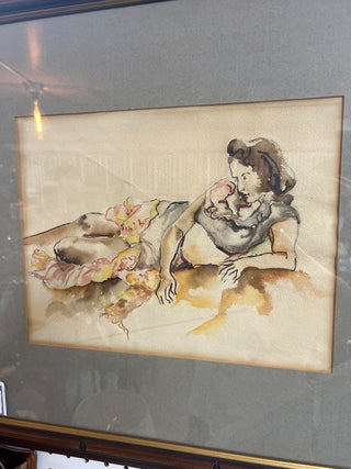 Watercolor Figural Study of a Reclining Woman