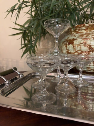 Vintage,etched champagne coupes. Sold as set of 6