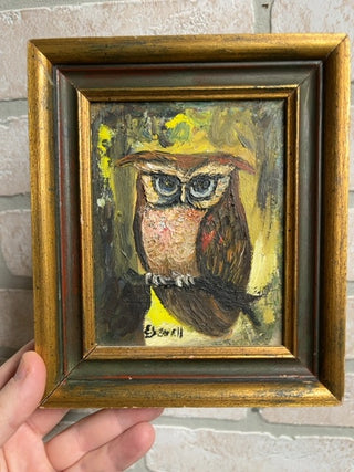 Owl on Branch, framed