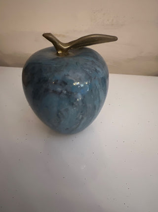 Blue Marble Apple & Brass Paperweight 3.5” h x 3”