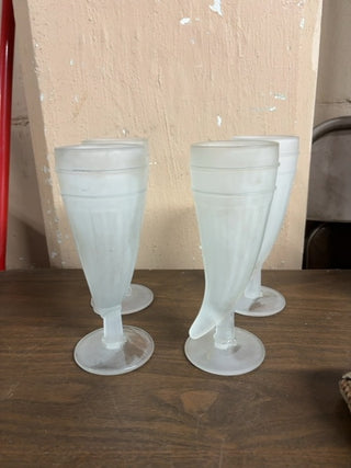 Vintage Indiana Frosted Glass Horn Shaped Pilsner Drinking Glasses (Set 4) #336