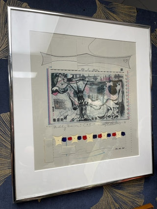 Birthday Bovine, abstract under glass