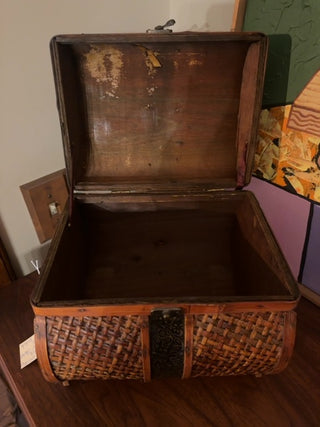 Vintage, wicker, wood & tin treasure box biggest