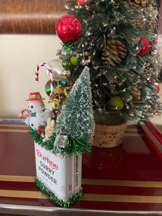 Hand Made Curry Spice Tin Tree & Snowman