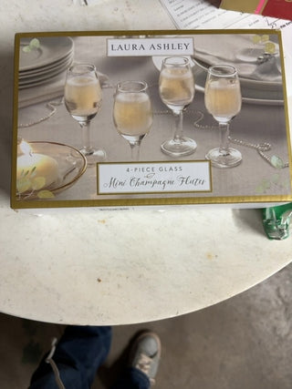 Vintage Laura Ashley Champagne Flutes Glass Set Mini in Original Box #516