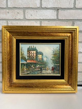 Vintage oil painting of European scenic -