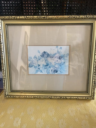 Blue & white floral watercolor gilded frame