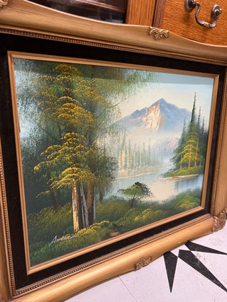 Vintage Landscape Mountain Painting