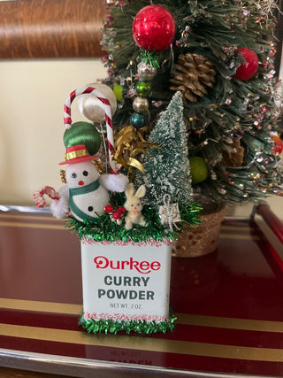 Hand Made Curry Spice Tin Tree & Snowman