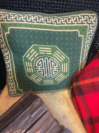 Greek key needlepoint pillow