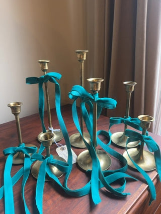 Vintage, collection of brass candle holders.Sold as set of 7)