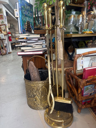 Vintage, Regency Style Polished, heavy solid brass fireplace set