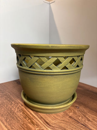 Green TerraCotta Lattice Detail Planter Pot
