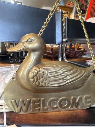 Vintage, solid brass ,Welcome , sign with chain