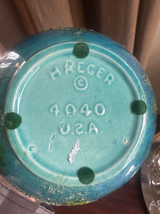 Mcm, Royal Haeger blue lava, volcanic crackle glaze. Tulip top