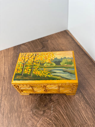 Vintage wooden box w/painted scene