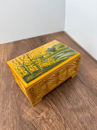 Vintage wooden box w/painted scene