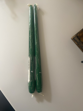 Set of 2 11” green candle tapers