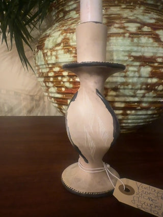 Vintage,twisted, polished stone candlestick holder