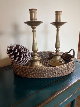 Pair of Heavy Antique Brass Candle Stick Holders