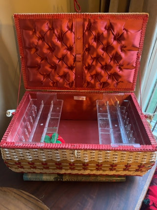 Vintage, wicker sewing basket with handle