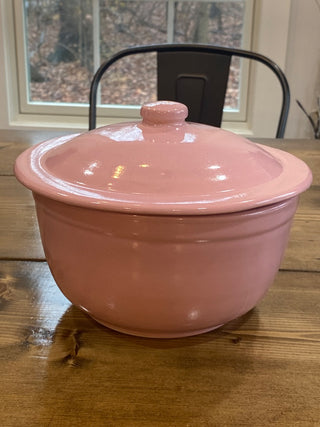 Pink Stoneware Covered Dish