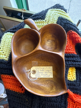 Vintage, Monkey pod three compartment wooden dish