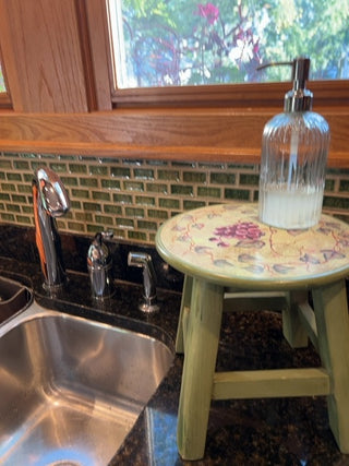 Hand Painted Green Stool with Grapes