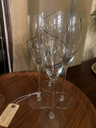 Vintage, Kosta Boda champagne flutes with black spiral design