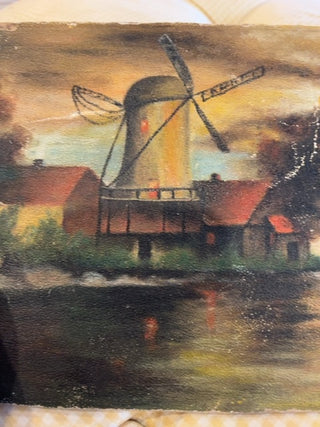 Boat and Windmill print on board