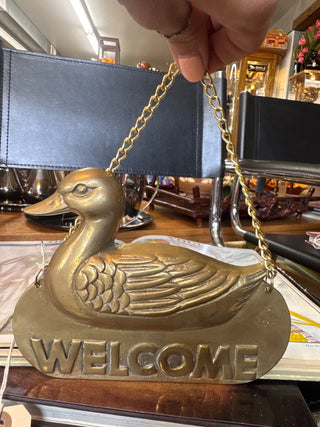Vintage, solid brass ,Welcome , sign with chain