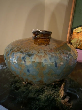 Vintage,studio pottery bud vase with crawl  glaze blue & yellow