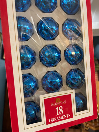 Vintage Holiday Time Blue Mercury Glass Ornaments 18 Pack