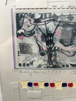 Birthday Bovine, abstract under glass