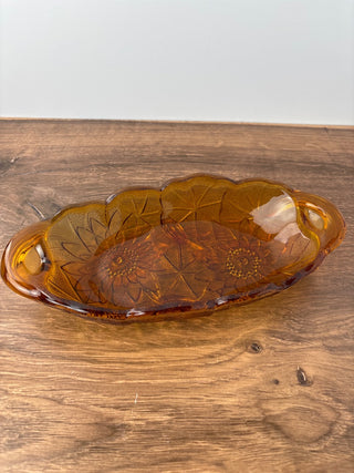 Amber glass candy dish