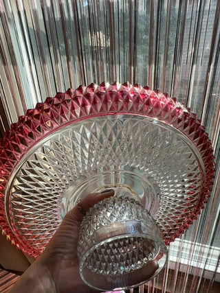 Vintage,Christmas Ruby glass footed cake platter