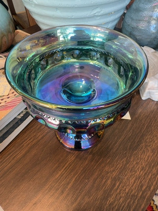 Vintage,Indiana blue iridescent kings Grown Carnaval candy dish