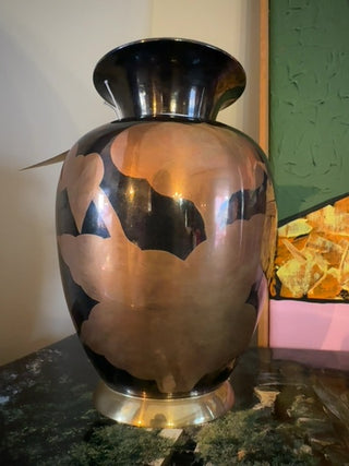 Vintage, two toned etched brass vase