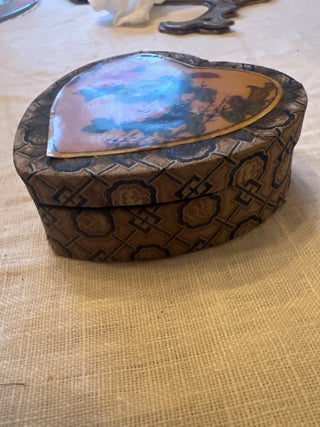 Vintage Chinese Silk Small Floral Heart Box with 3.5”