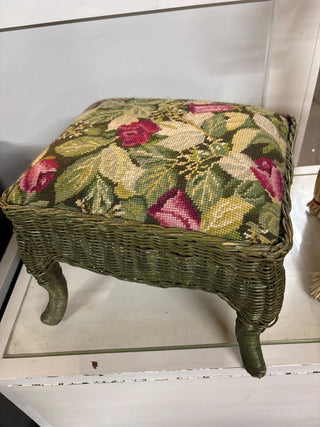 Vintage Needlework and Wicker Foot Stool #368