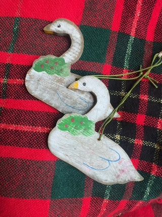 Vintage, wooden goose ornaments ( set of 2)